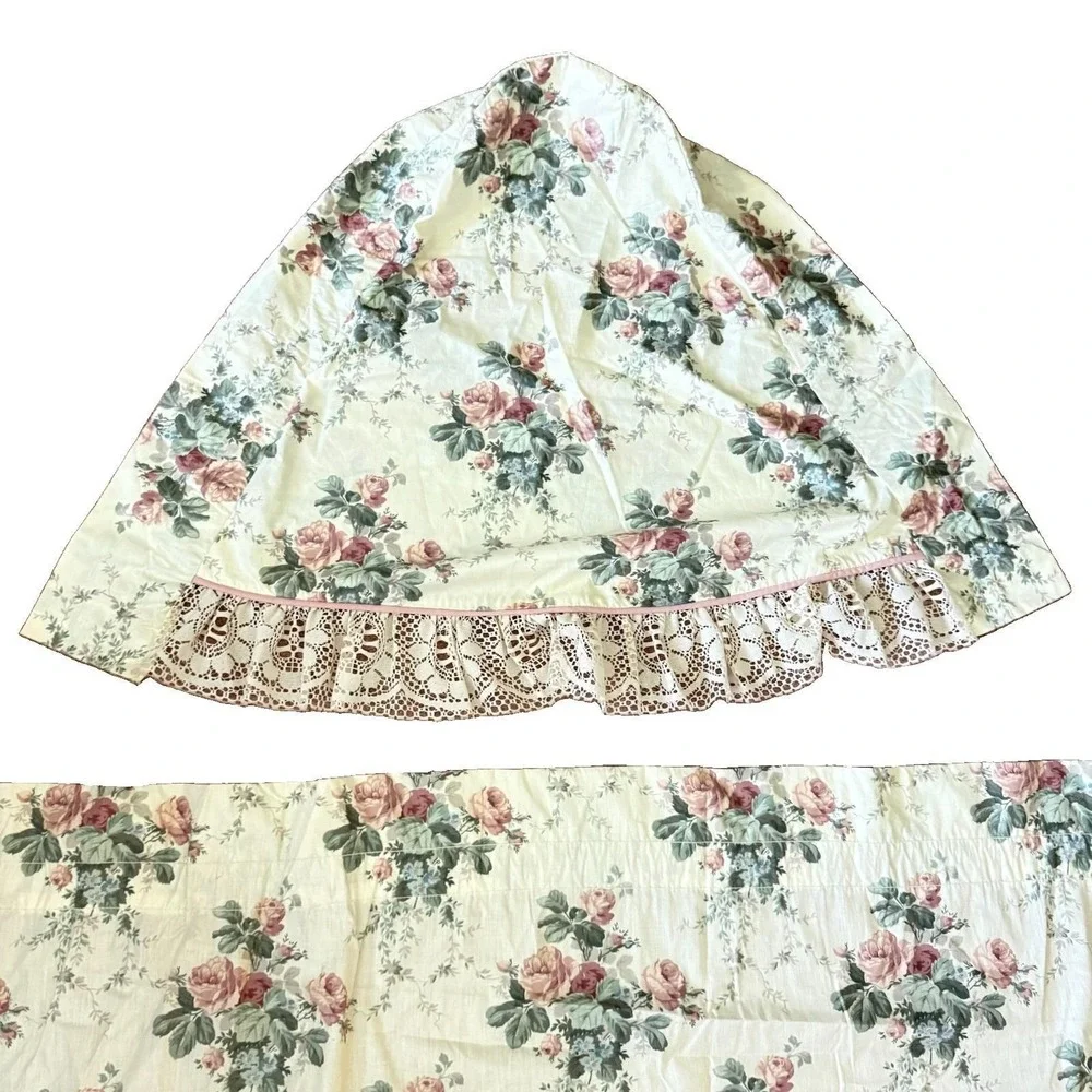 Vintage Croscill Chestnut Hill Rose Curtain Panels 3 Waterfall Valance Set 5Pc